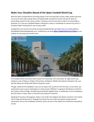 Make Your Checklist Ahead of the Qatar Football World Cup
