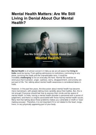 Mental Health Matters Are We Still Living in Denial About Our Mental Health