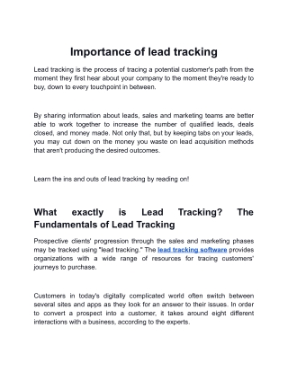 Importance of lead tracking