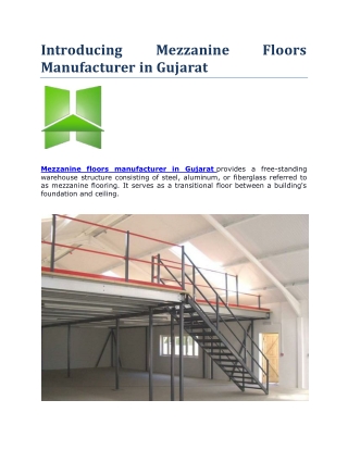Introducing Mezzanine Floors Manufacturer in Gujarat