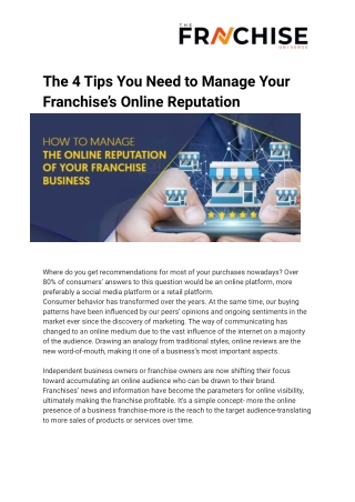The 4 Tips You Need to Manage Your Franchise’s Online Reputation