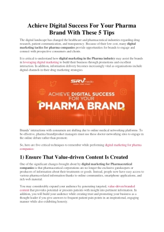 Achieve Digital Success For Your Pharma Brand With These 5 Tips