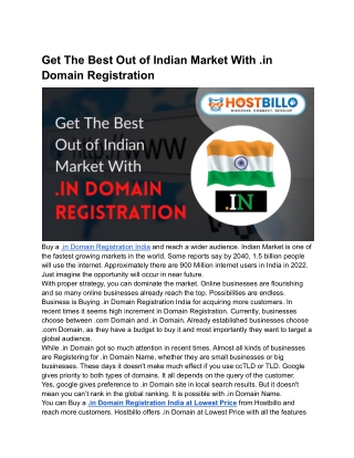 Get The Best Out of Indian Market With .in Domain Registration