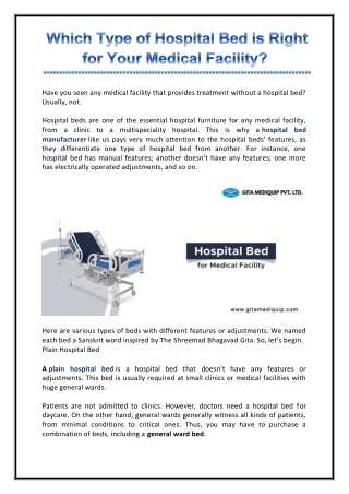 Which Type of Hospital Bed is Right for Your Medical Facility?