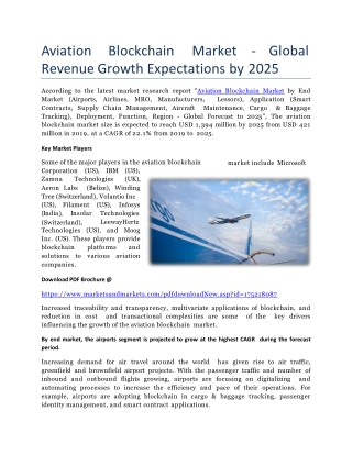 Aviation Blockchain Market - Global Revenue Growth Expectations by 2025