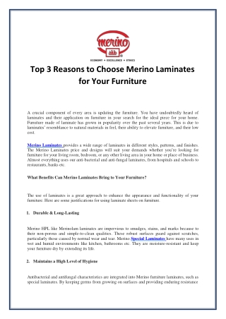 Top 3 Reasons to Choose Merino Laminates for Your Furniture