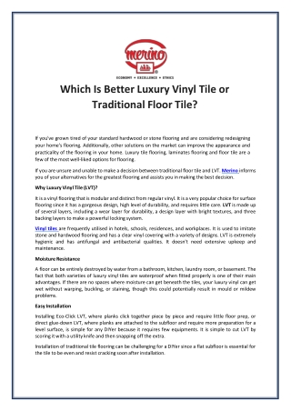 Which Is Better Luxury Vinyl Tile or Traditional Floor Tile