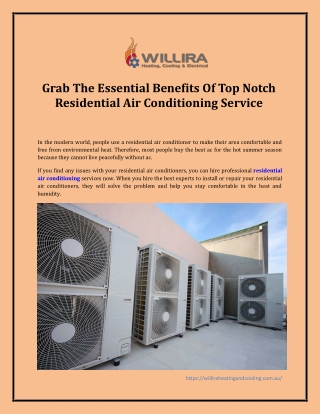 Grab The Essential Benefits Of Top Notch Residential Air Conditioning Service