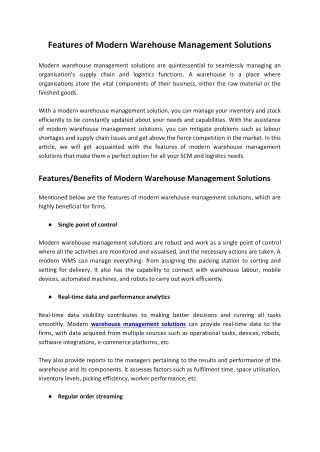 Features of Modern Warehouse Management Solutions