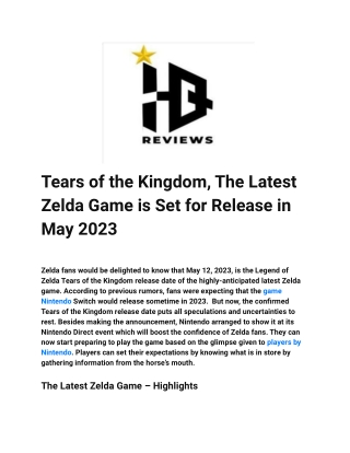 Tears of the Kingdom, The Latest Zelda Game is Set for Release in May 2023