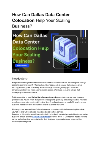 How Can Dallas Data Center Colocation Help Your Scaling Business
