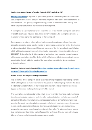 Hearing Loop Market Status, Influencing Factors & SWOT Analysis by 2027
