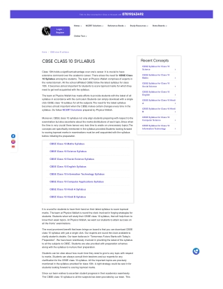 CBSE Class 10 Syllabus-PW