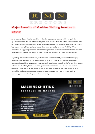 Major Benefits of Machine Shifting Services in Nashik