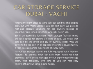 Car Storage Service Dubai - Vachi