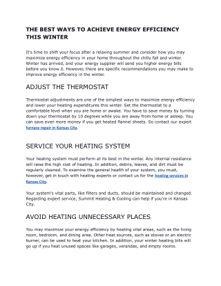 THE BEST WAYS TO ACHIEVE ENERGY EFFICIENCY THIS WINTER