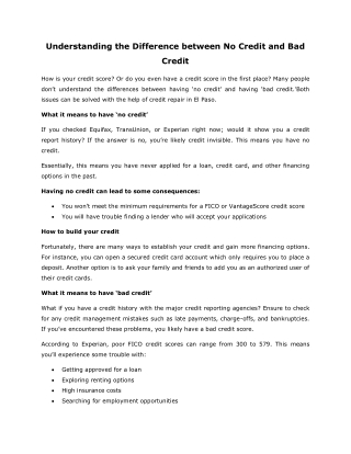 Understanding the Difference between No Credit and Bad Credit