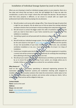 Installation of Individual Sewage System by Level on the Level