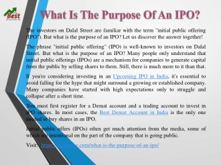 What Is The Purpose Of An IPO