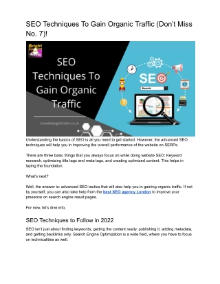 SEO Techniques To Gain Oranic Traffic
