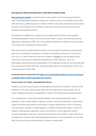 Neurophotonics Market Estimated Value of USD 2607.58 million by 2028