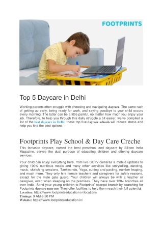Top 5 Daycare in Delhi