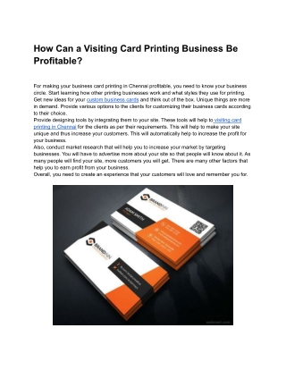 How Can a Visiting Card Printing Business Be Profitable