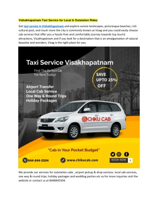 Vishakhapatnam Taxi Service for Local
