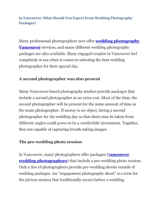 In Vancouver, What Should You Expect From Wedding Photography Packages