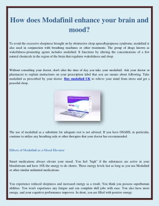How does Modafinil enhance your brain and mood?