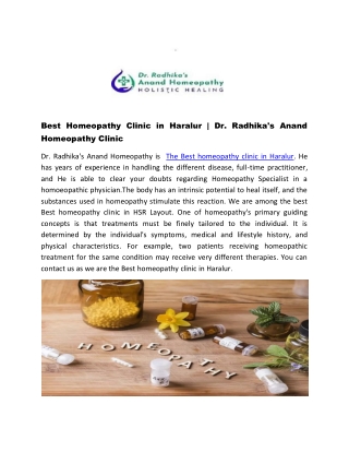 Best Homeopathy Clinic in Haralur | Dr. Radhika's Anand  Homeopathy Clinic