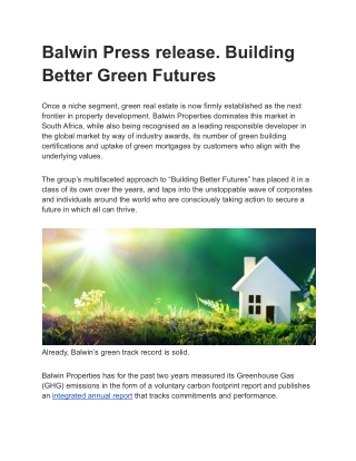 Balwin Press release