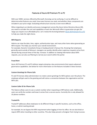 Features of Azure AD Premium P1 vs P2