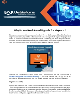 Why Do You Need Annual Upgrade For Magento 2