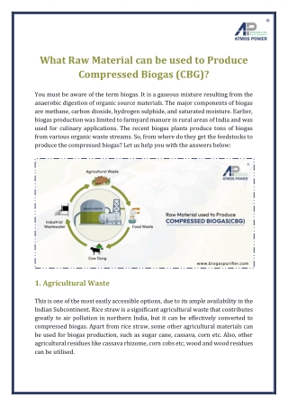 What Raw Material can be used to Produce Compressed Biogas (CBG)