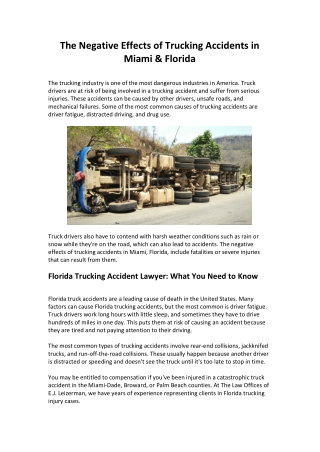 The Negative Effects of Trucking Accidents in Miami & Florida