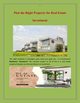 Pick the Right Property for Real Estate Investment