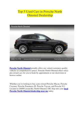 Top 5 Used Cars in Porsche North Olmsted Dealership