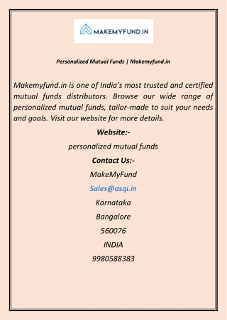 Personalized Mutual Funds Makemyfund.in