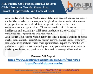 Asia-Pacific Cold Plasma Market Analysis, Growth, Demand Future Forecast 2029
