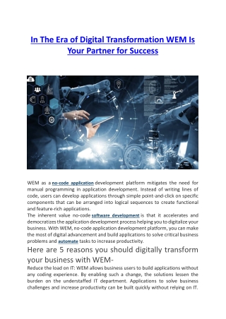 In The Era of Digital Transformation WEM Is Your Partner for Success