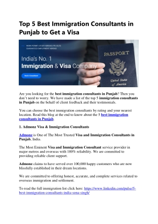 Top 5 Best Immigration Consultants in Punjab to Get a Visa