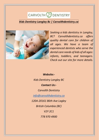 Kids Dentistry Langley Bc  Carvolthdentistry.ca