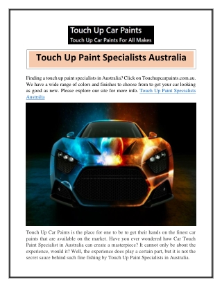 Touch Up Paint Specialists Australia  Touchupcarpaints.com