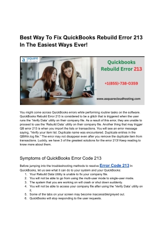 How to Fix Quick books Error 213 (Get Easy Steps)  1(855)-738-0359