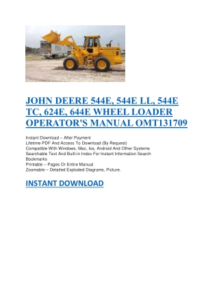 JOHN DEERE 544E, 544E LL, 544E TC, 624E, 644E WHEEL LOADER OPERATOR'S MANUAL OMT131709