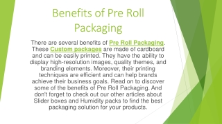 Benefits of Pre Roll Packaging