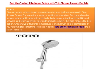 Feel the Comfort Like Never Before with Toto Shower Faucets For Sale