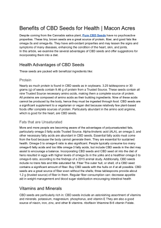 Benefits of CBD Seeds for Health | Macon Acres