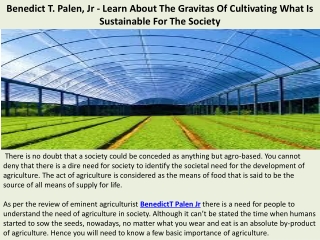 Benedict T. Palen, Jr - Learn About The Gravitas Of Cultivating What Is Sustainable For The Society